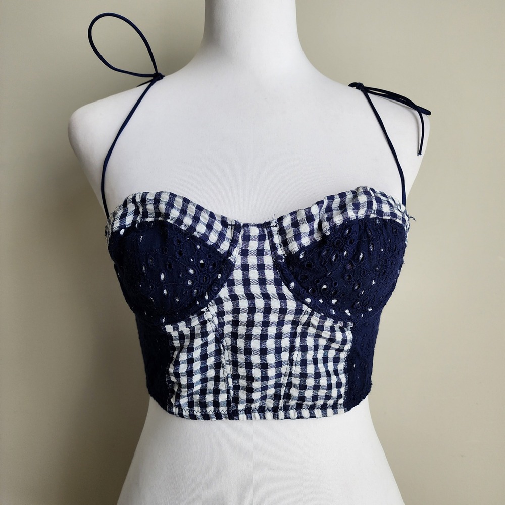Urban Outfitters Gingham Bustier Top Womens Small Smocked Prairie Cottagecore